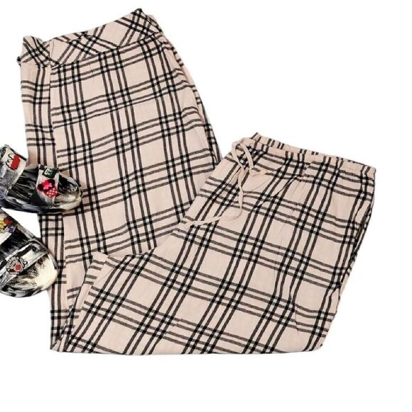 Victoria's Secret Pink Black Plaid High Rise Wide Leg Pajama Pants XL - Picture 3 of 13